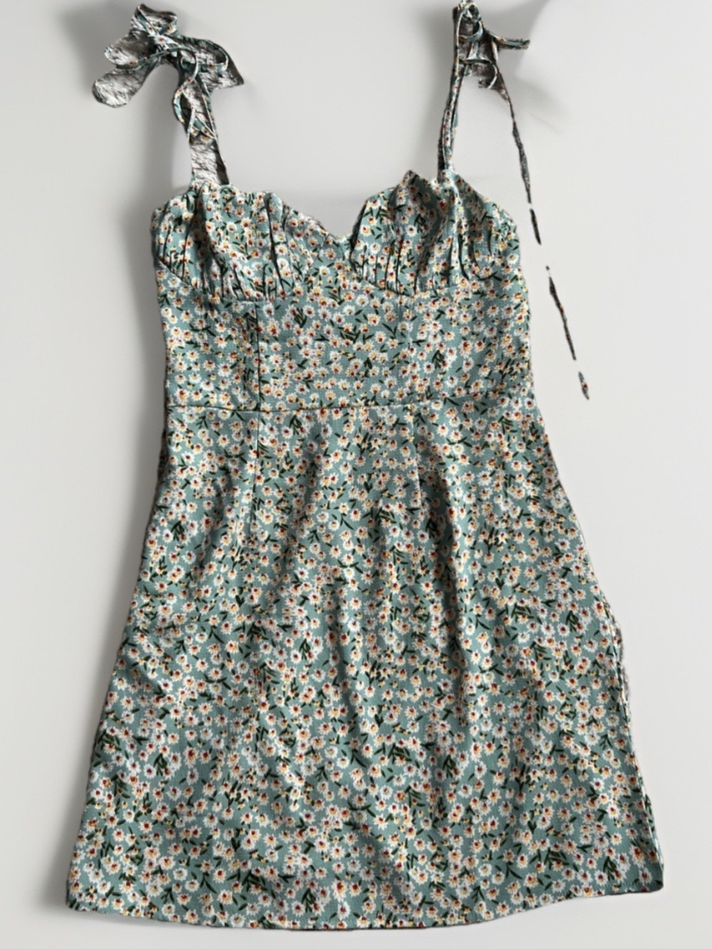 SHEIN Green Floral Tie-Shoulder Mini Sundress size XS